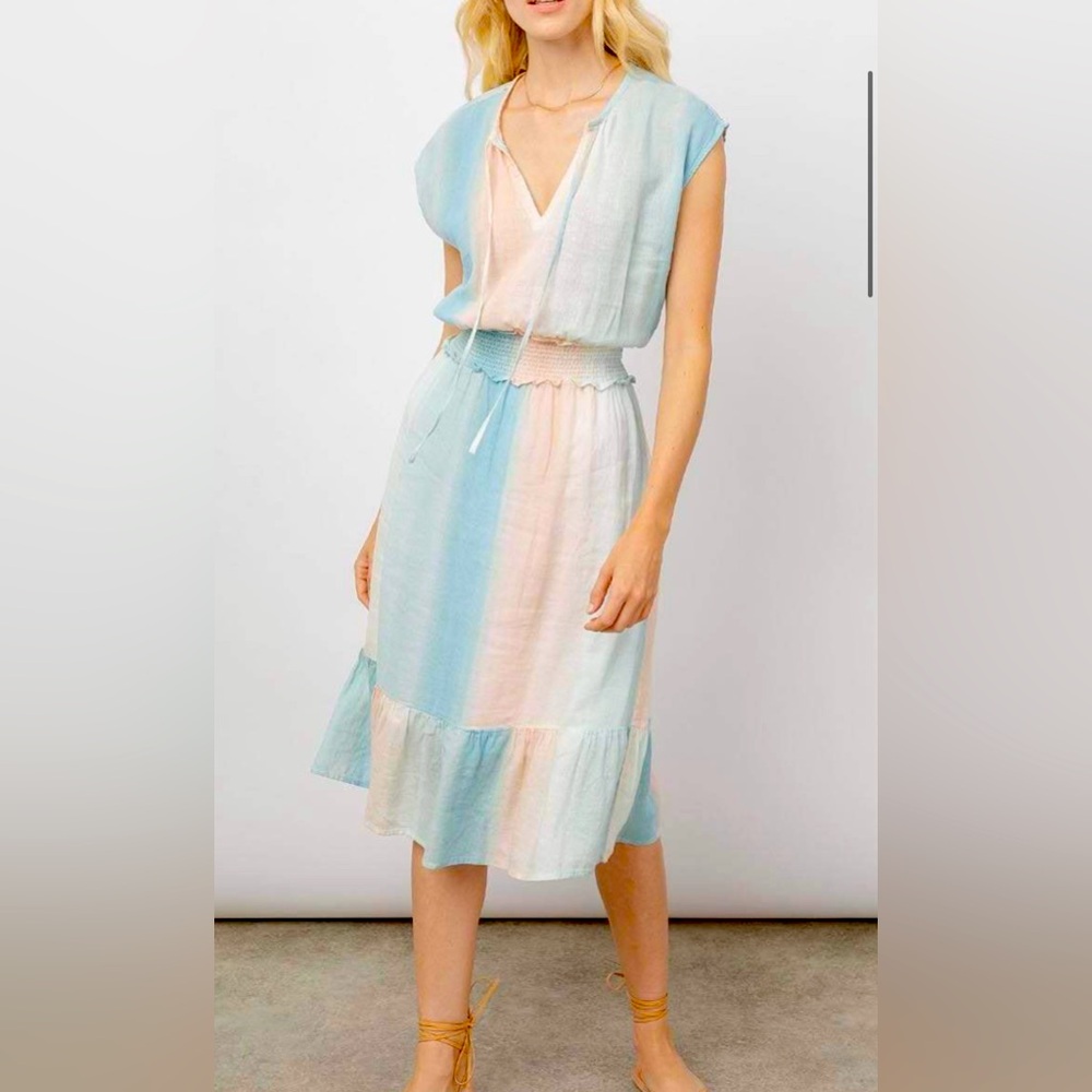 Rails • Linen Dress • Size S • Ashlyn Sunset Gradient Ombré • Blue Orange White